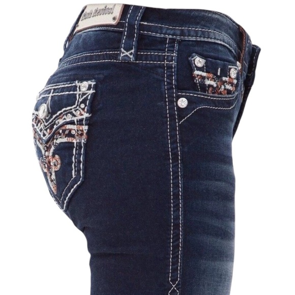 New Rock Revival Bling Jean Size 24 Mid Rise Skinny Stretch Nicci Dark Wash Read - Picture 1 of 14